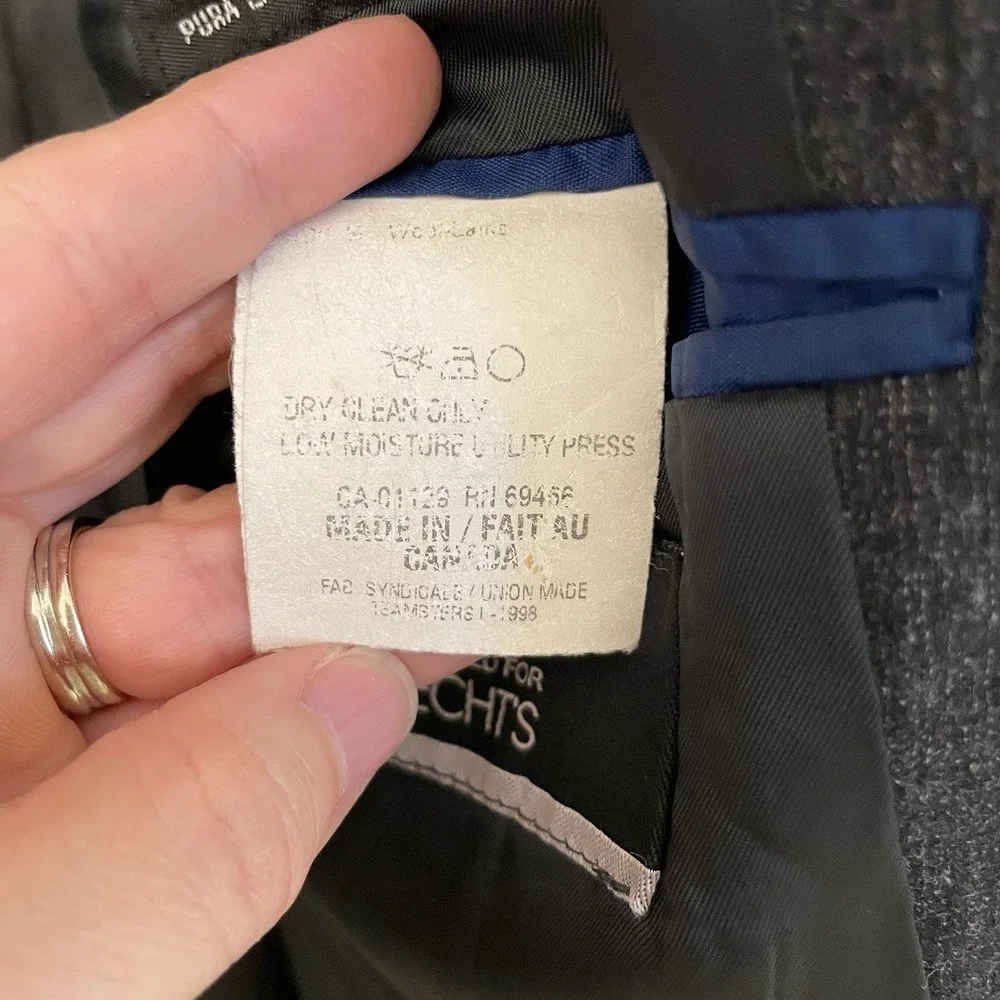 Brandini Pure Wool Blazer 41R Dark Gray Made in Canada Workwear Sport Coat